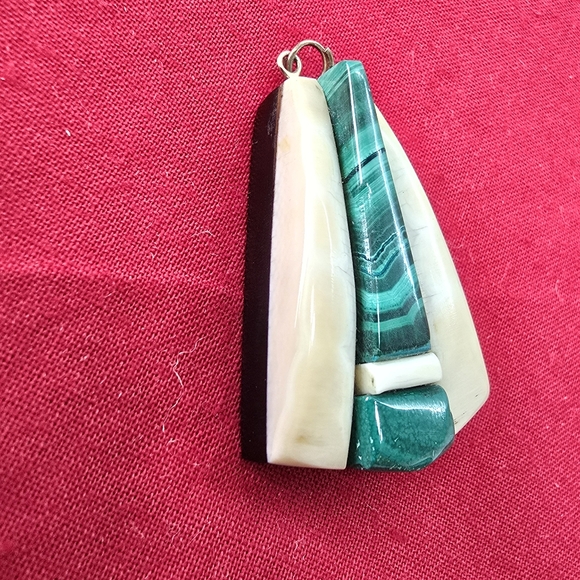 Vintage Malachite and Agate Pendant - Picture 2 of 4